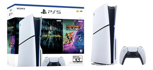 Imagem 2 de 6 de Console PlayStation 5 Midia Fisica Slim Branco 1TB Returnal e Ratchet e Clank Controle Sem Fio Dualsense Branco