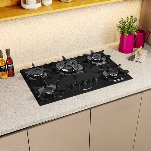 Imagem 2 de 6 de Cooktop Mueller 5 bocas Preto com Queimador Tripla chama