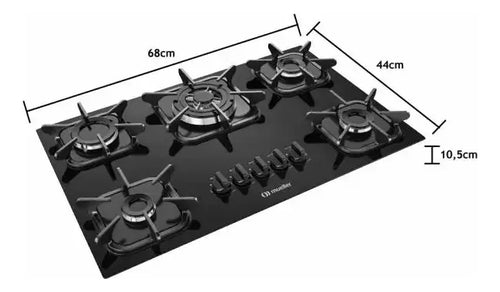 Imagem 6 de 6 de Cooktop Mueller 5 bocas Preto com Queimador Tripla chama